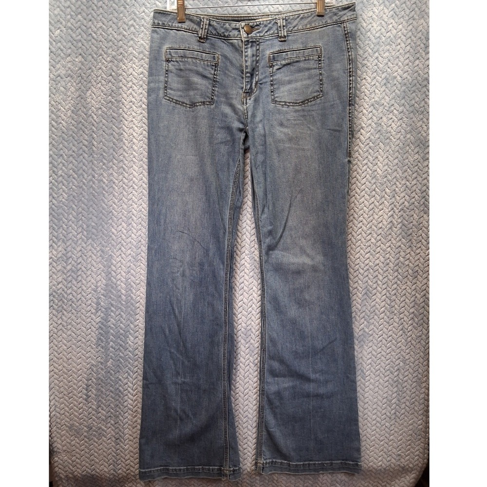 Y2K Cabi Jeans Womens 12 Blue Medium Wash Wide Leg Flare Patch Pocket Denim 318L